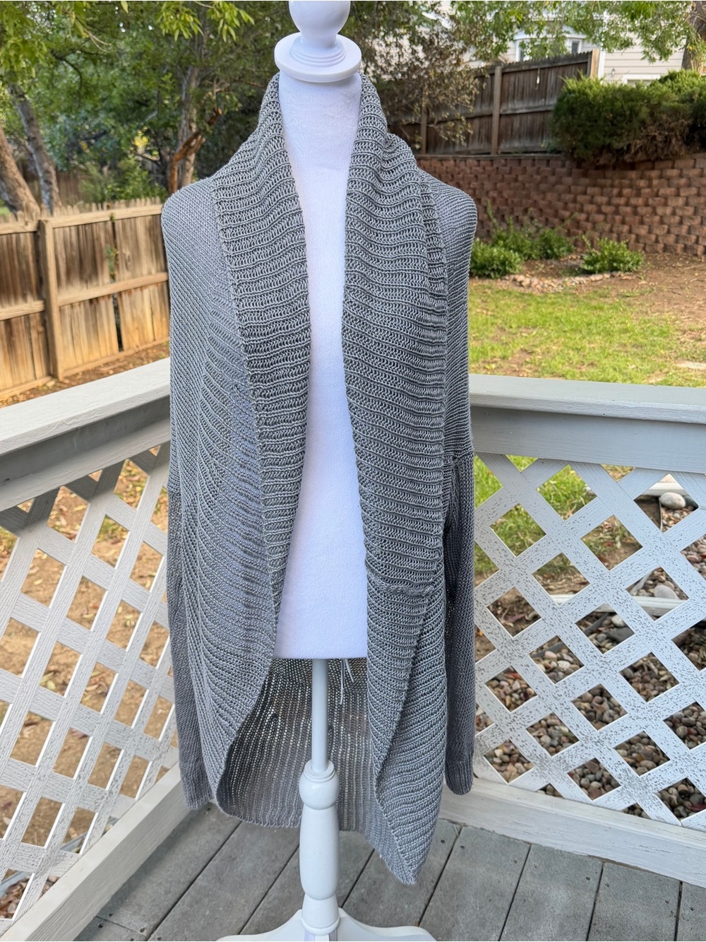 Vince Circle Open Front Cardigan L Gray Linen Shawl Collar Duster Cocoon Draped
